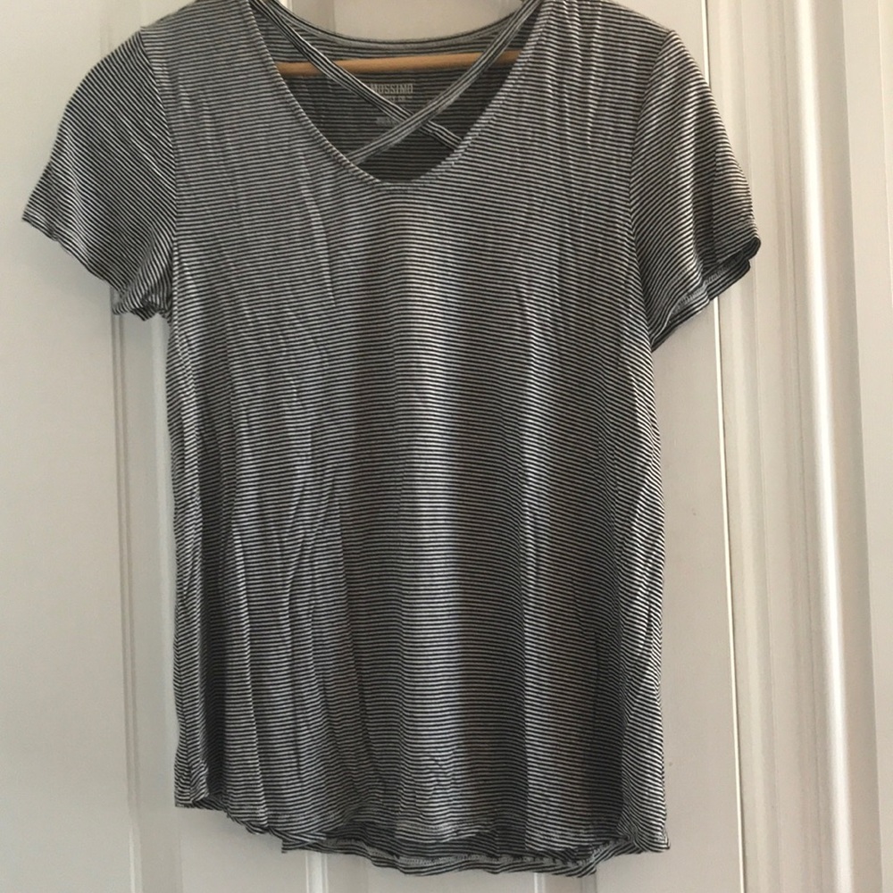 Striped Cross Over Neck T-Shirt Size Extra Small